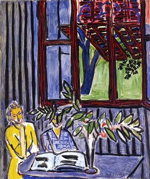 100% handmade Oil Painting reproduction on linen canvas,Blue interior with two girls 1947 by henri matisse,Free Shipping
