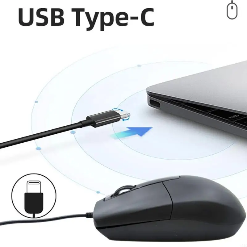 U55c USB -тип C шнурная мышь для ноутбуков, мобильных телефонов и таблеток 3 кнопок эргономичная мышь