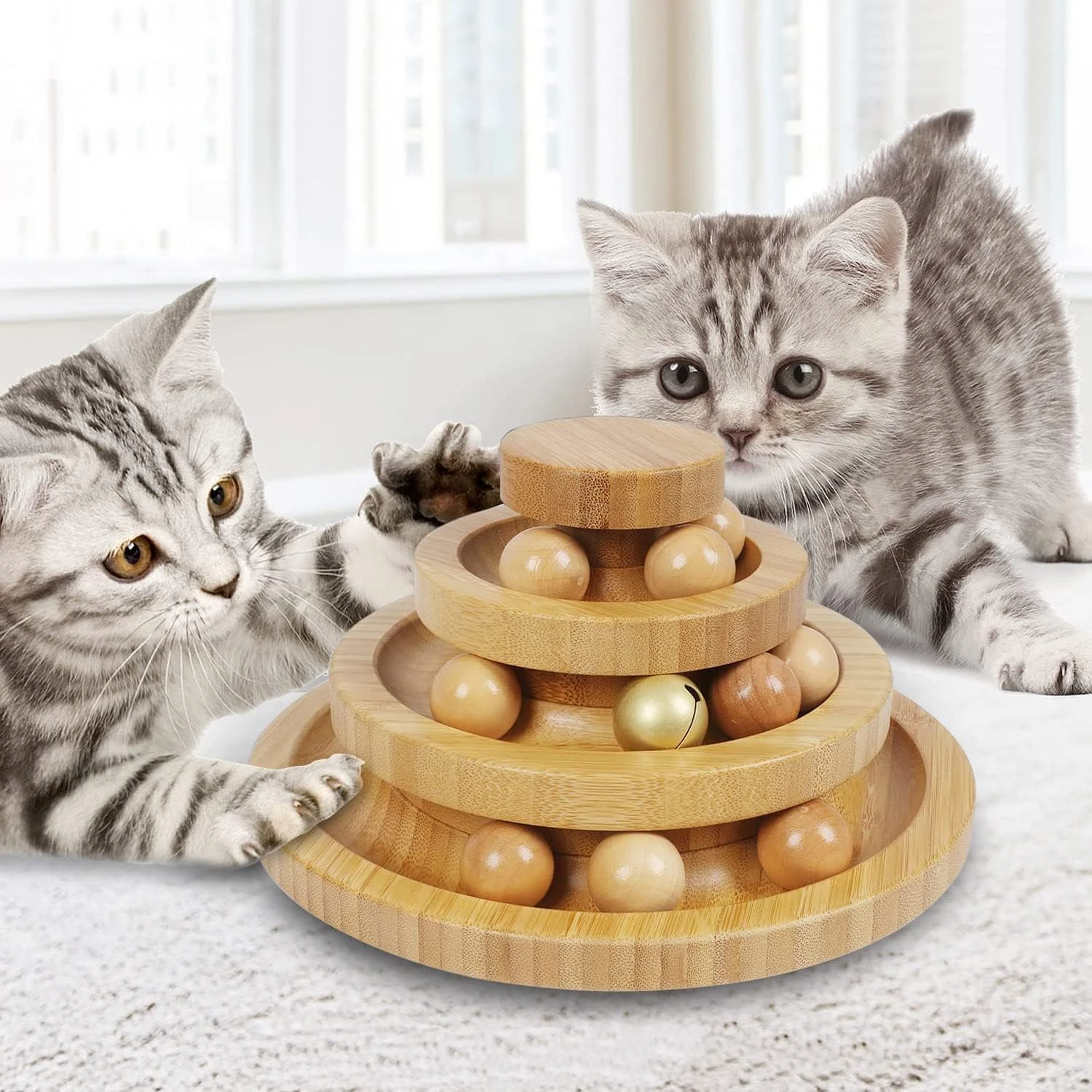 

Engaging Interactive Cat Circle Toy with 3 Levels, Stimulating Kitty Roller Toys, Mental and Physical Exercise Cat Ball Track To