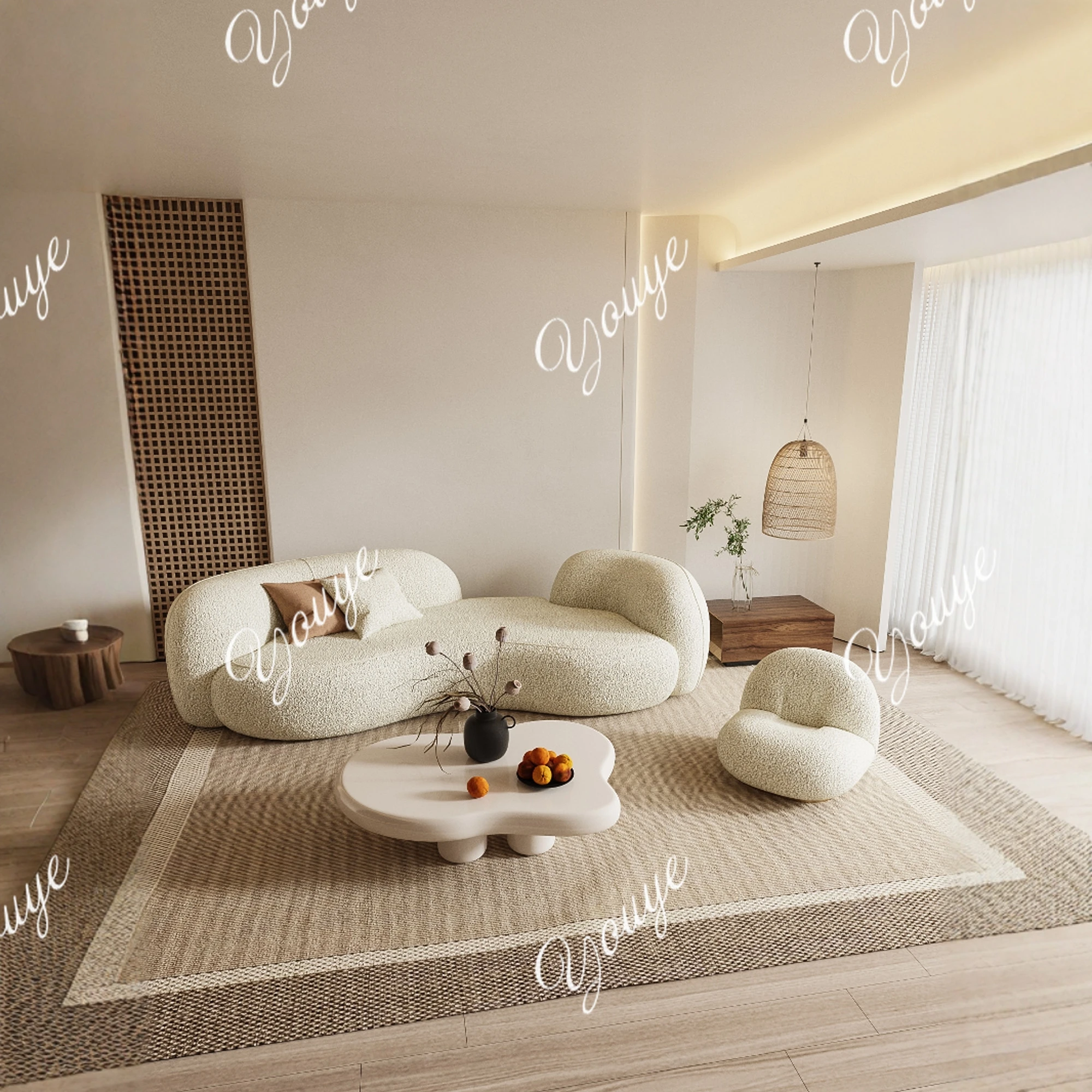 Cream style modern simple apartment B&B curved fabric sofa beauty salon receives personalized high-end designers