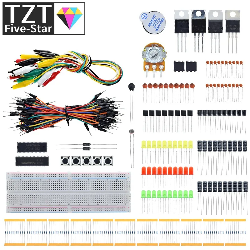 Imagem -03 - Kit Eletrônico Faça Você Mesmo Completo com Jumper Wire 830 Breadboard Fonte de Alimentação Capacitor Luz Led Básico Starter Arduino Nano Uno Mega