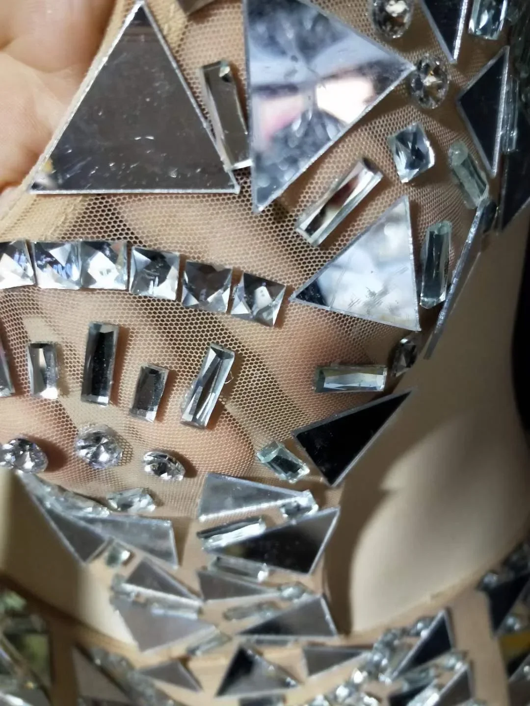 여성용 V넥 홀터 백리스 미러 스팽글 드레스 섹시한 홀로우 아웃 나이트클럽 파티 무대 의상 바웨어