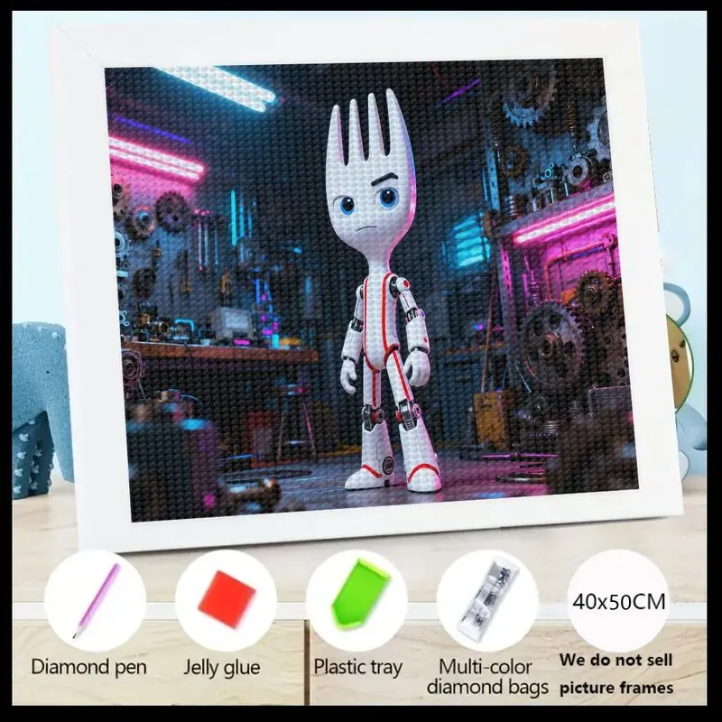 

1 шт., 5D полная дрель, набор для алмазной живописи «сделай сам», уникальный робот Forky, искусство персонажей мультфильма, неоновая сцена научной мастерской, большой размер 40x50 см