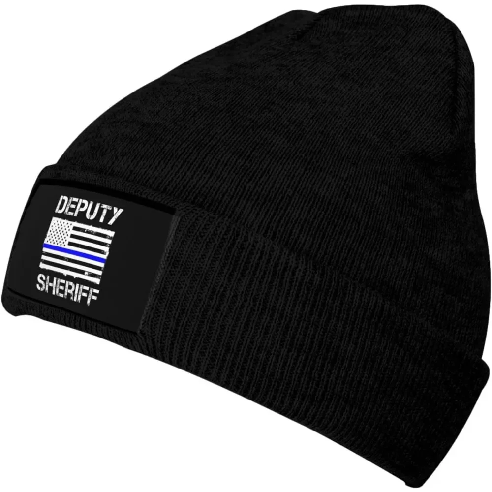 Deputy Sheriff Us Flag Men's Knit Beanie Hat, Warm and Stylish Winter Cap