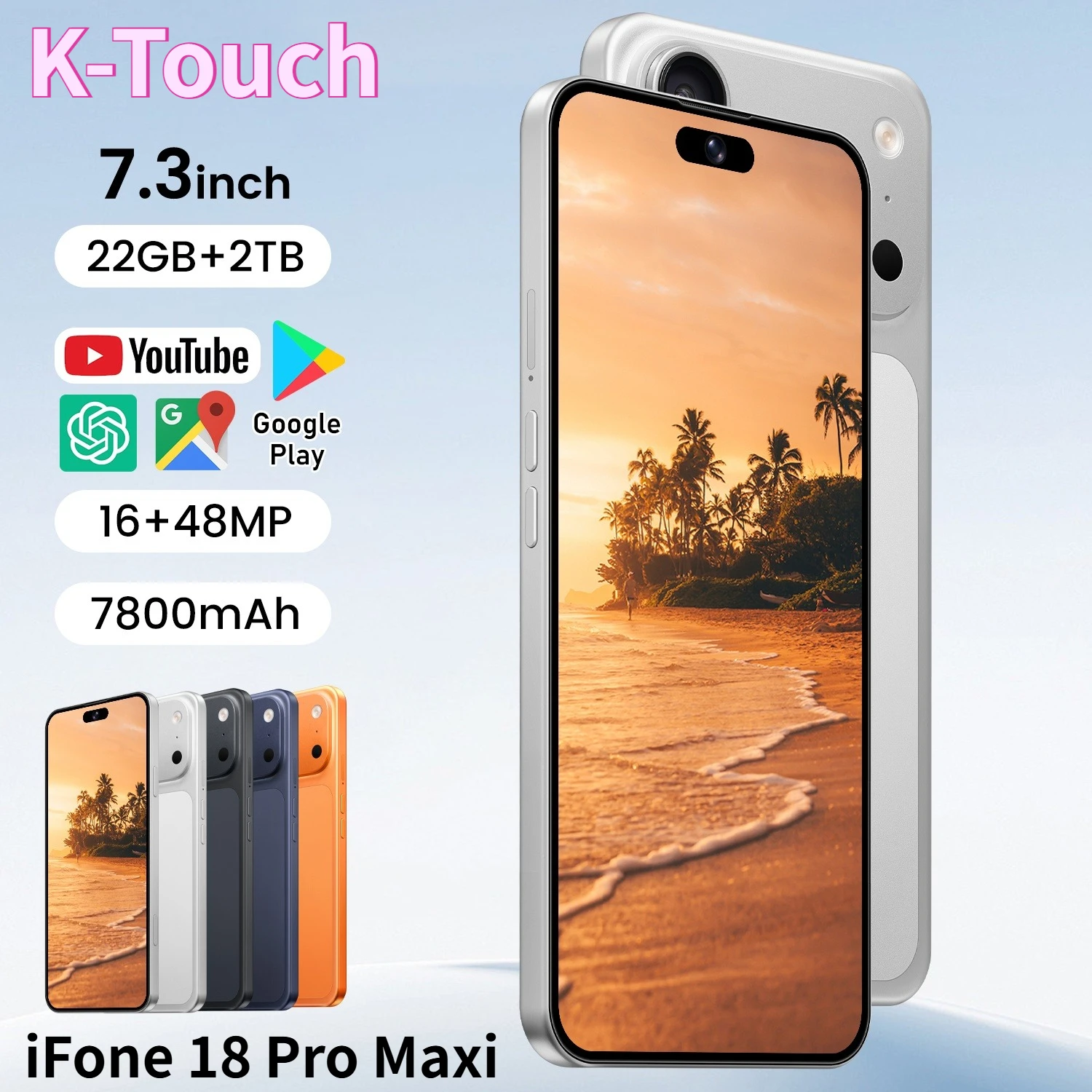 K-Touch Neue Mobiltelefone iFone 18 Pro Maxi Handy Android Smartphone 5G Smartphone 7,3 HD Original 22GB+2TB Face ID Dual-SIM 7800mAh Telefon