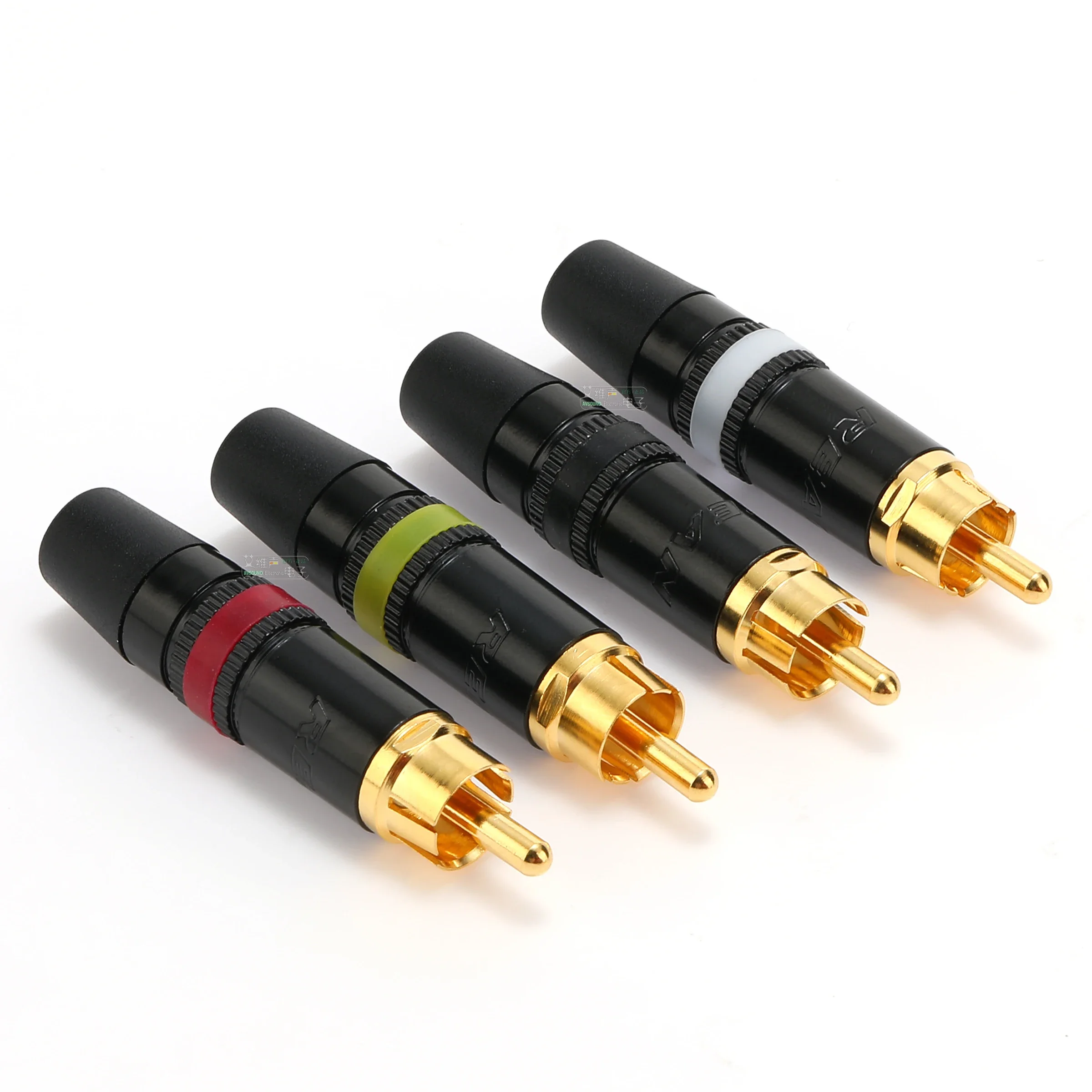 Złącza RCA Neutrik REAN, pozłacane wtyki Phono Audio Video Lotus Plug NYS373, złącze kablowe NYS366 ze sprężynowym wykończeniem. — zdjęcie 3