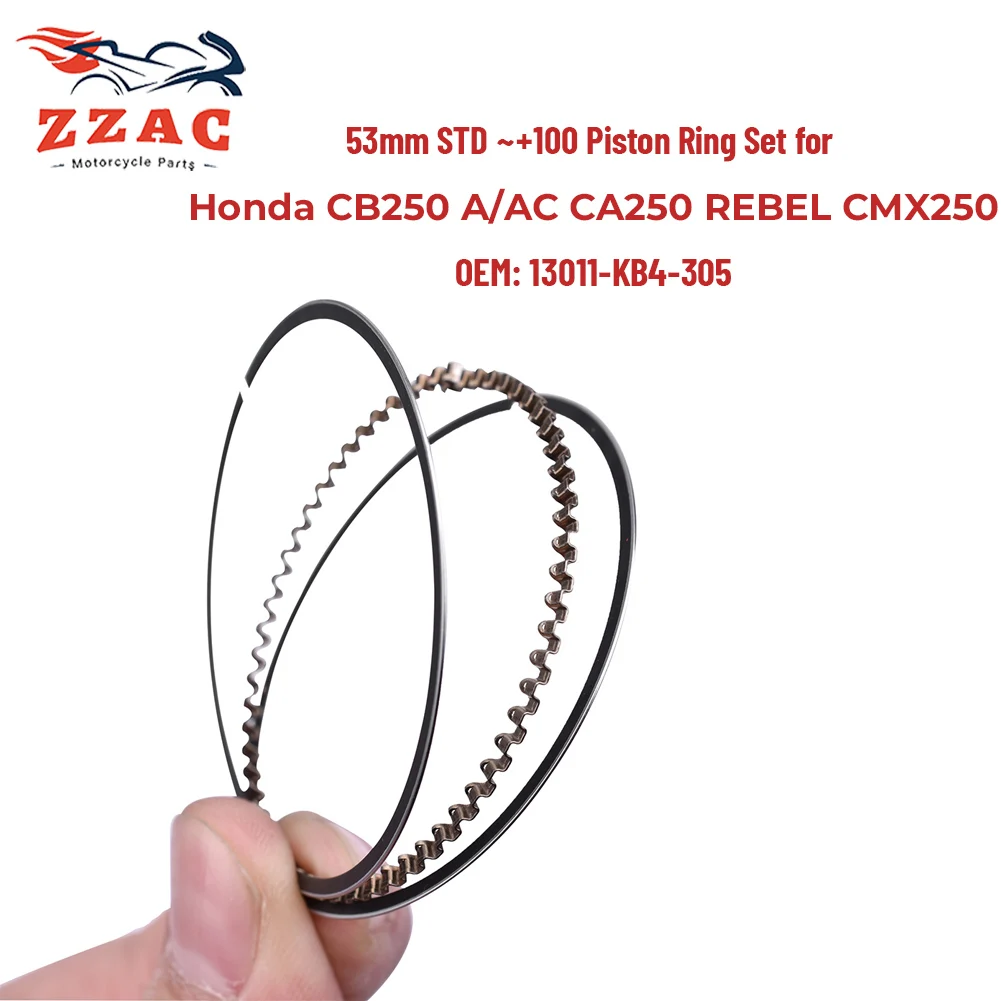 Juego de Anillos de Pistón STD ~+100 de 53 mm para Honda CB250 CB 250 A/AC CA250 CA 250 REBEL CMX250 CMX 250 13011-KBG-305 13011-KB4-305