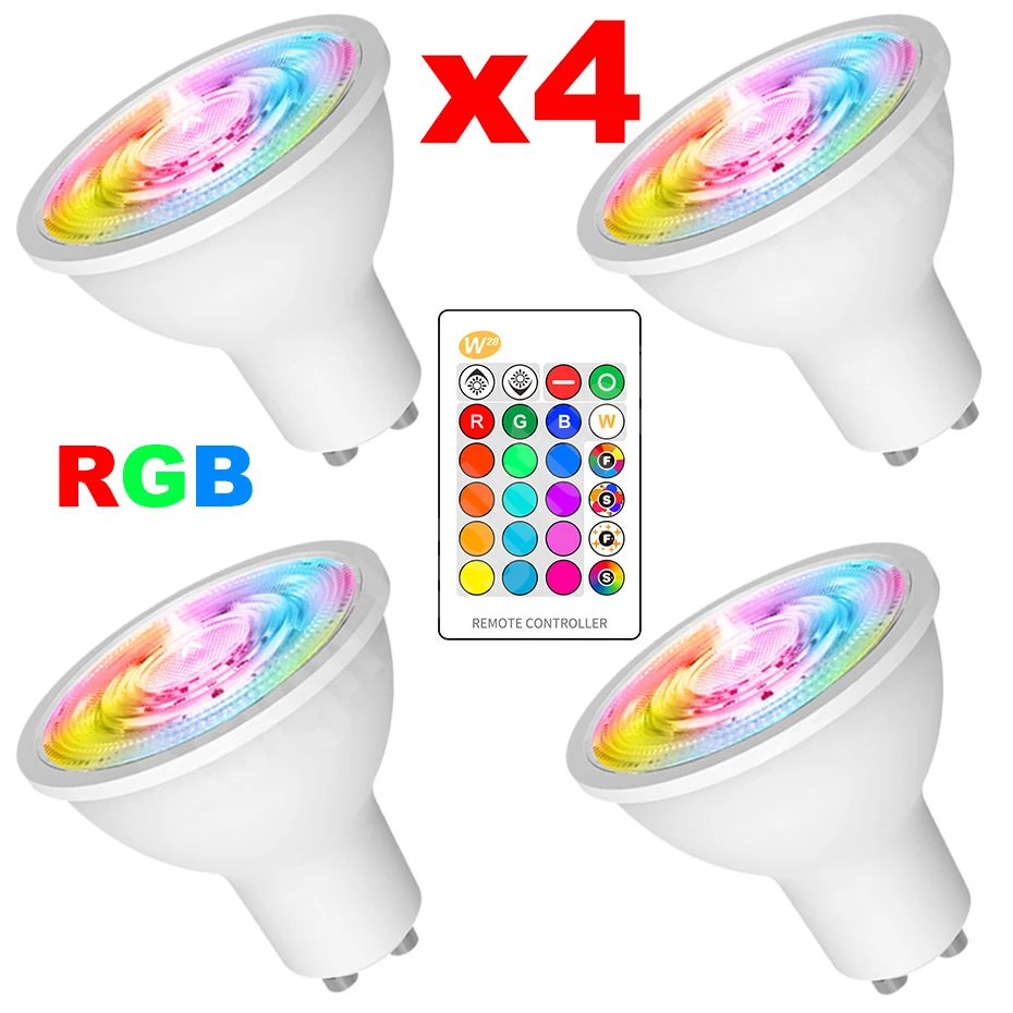 GU10 8W LED Bulb RGB 16 Colors Changeable Spotlight 85-265V with IR Remote Control Memory Function Lamp for Room Decor 4PCS