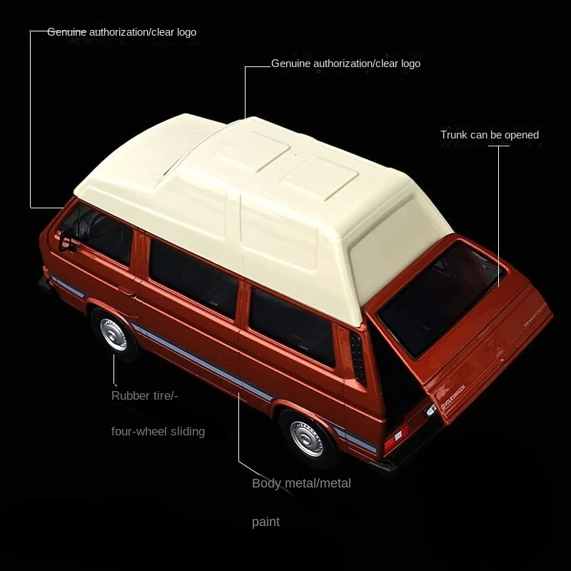 1:24 Volkswagen TYPE 2 T3 Minibus Travel Bus Simulation Alloy Car Model Decoration