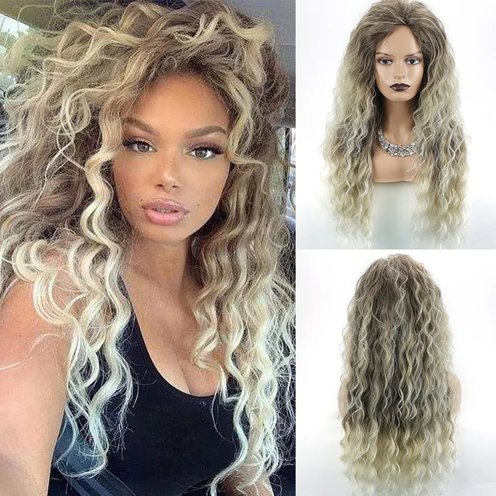 

European and American women wig Long curly synthetic wig headband African small curly fluffy women's wigs