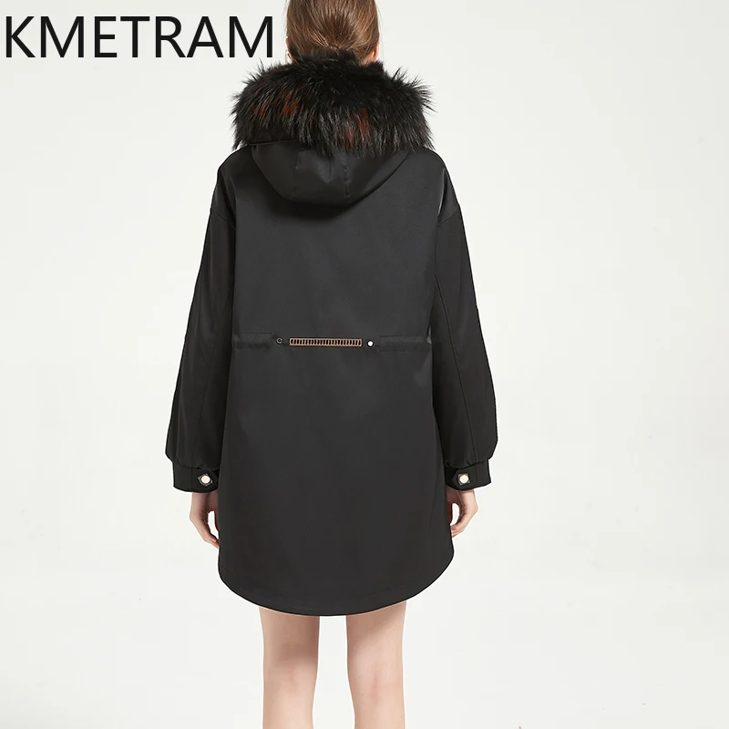 KMETRAM الطبيعية ريكس الأرنب الفراء بطانة سترة ملابس خارجية معطف الفرو الأسود الثعلب الفراء طوق منتصف طول الشتاء النساء سترة 2025 أصابع