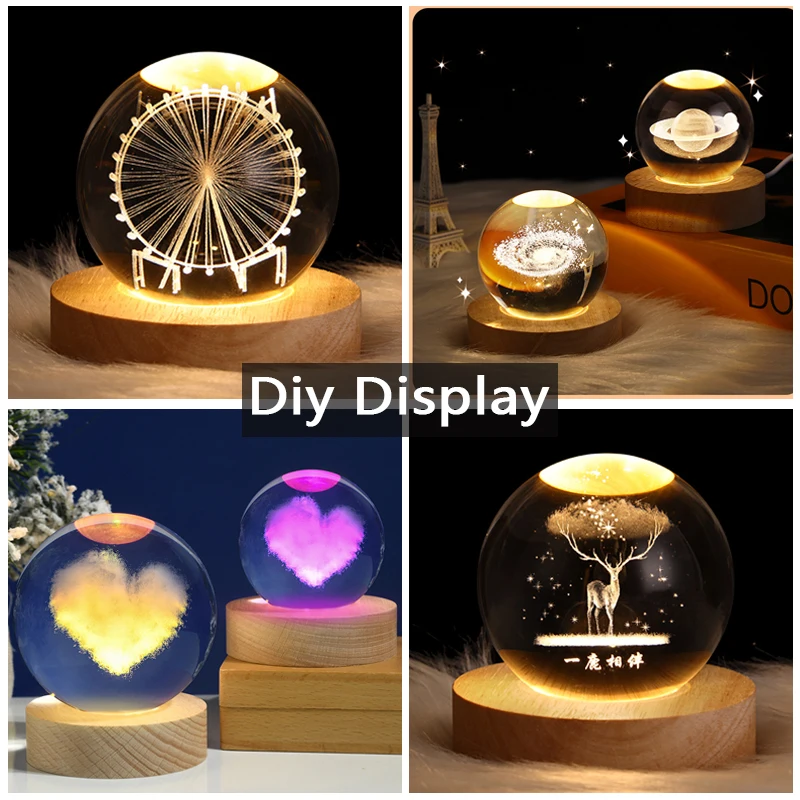 Resin Art Display Round Wood Colorful LED Light Wooden Night Lamp Base Stand for DIY Epoxy Resin Mold Display Base Home Decor