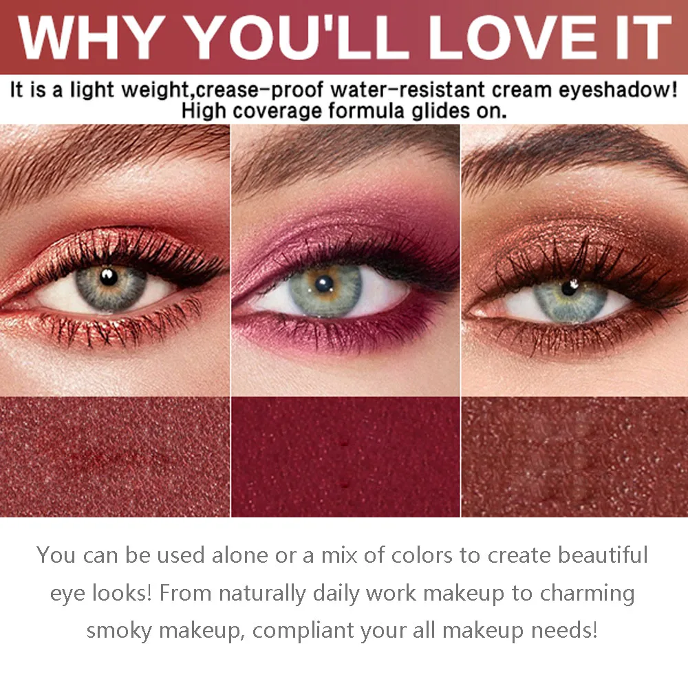 Colorful Glitter Eyeshadow Korean Shimmer Metallic Eye Makeup Quick-Drying & Waterproof Vegan Silver Brown Pink Gold Sparkle