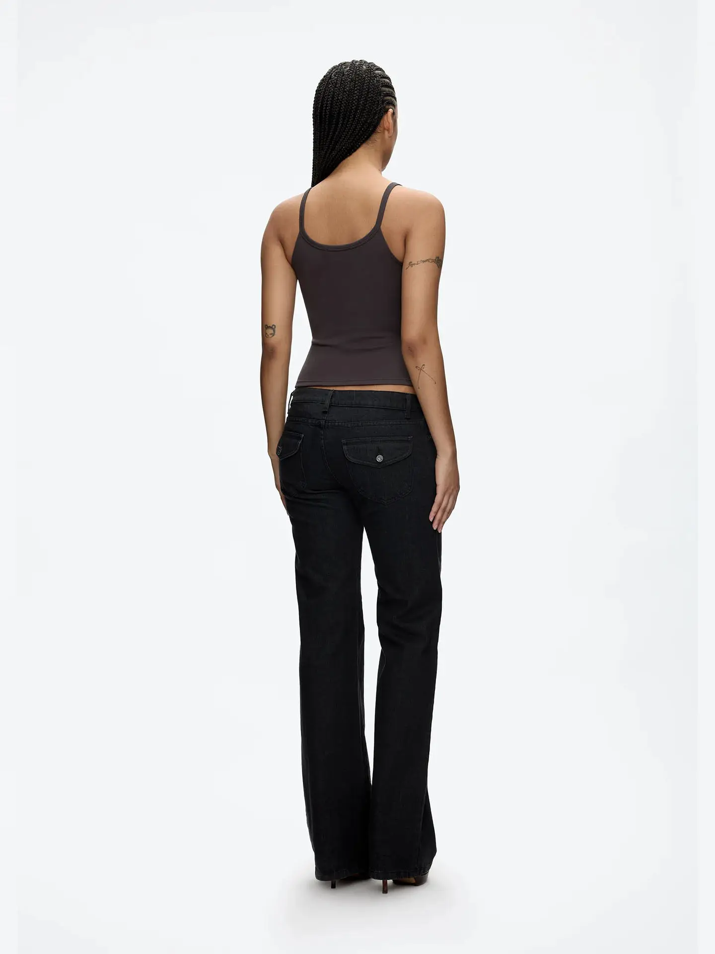 

Tank cotton elastic u-neck suspender vest minimalist versatile black and white thread slim top