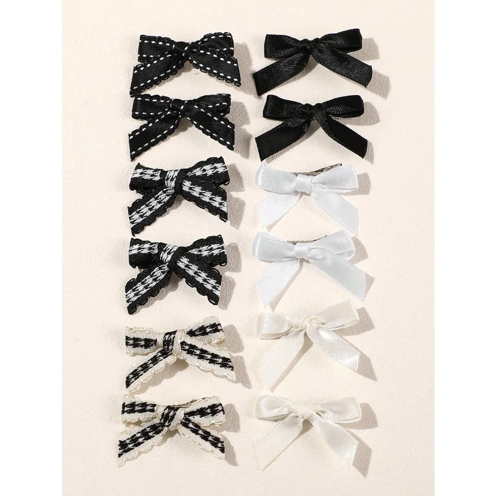 

12pcs Y2K Style Mini Solid Color & Polka Dot Bow Hair Clips, Suitable For Girls With Bangs And Braids