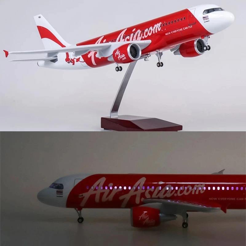 1-80スケール-47cm-エアアジア航空-a320-neo-ライトとホイール付き-ダイキャスト樹脂製-航空機模型-収集品-ディスプレイアイテム