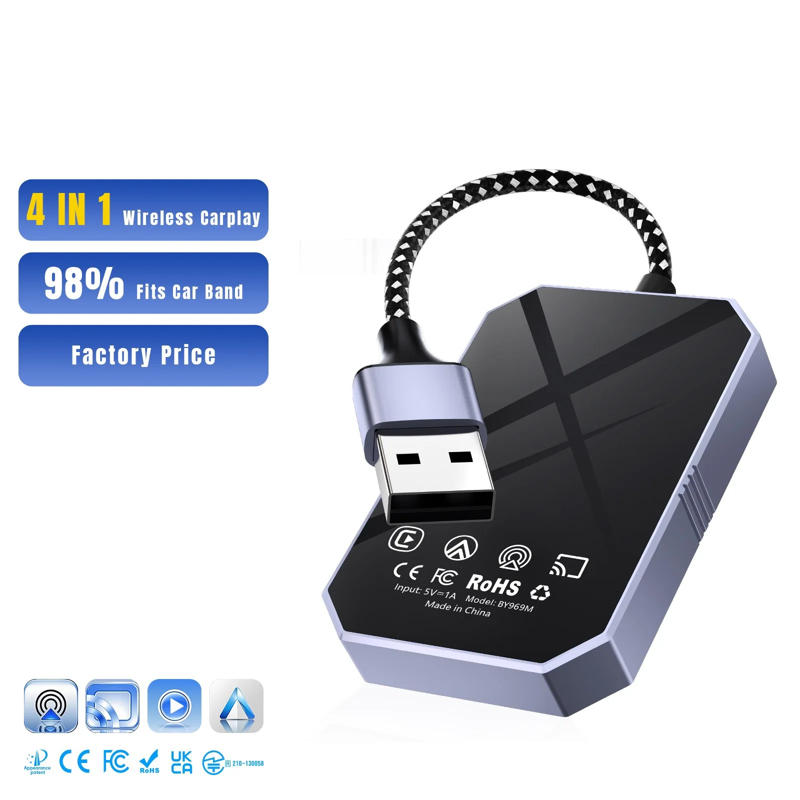 Adapter bezprzewodowy 4 w 1 do samochodu Smart Box CarPlay Android Auto z funkcją Airplay i mirroringu ekranu Miracast dla VW, Audi i Benz