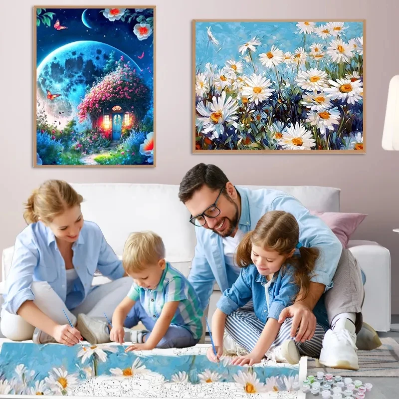 Gatyztory DIY Bilder von Nummer Schloss Kits Zeichnung auf Leinwand Malerei nach Zahlen für Erwachsene handgemachte Kunst einzigartige Geschenk Home Deco