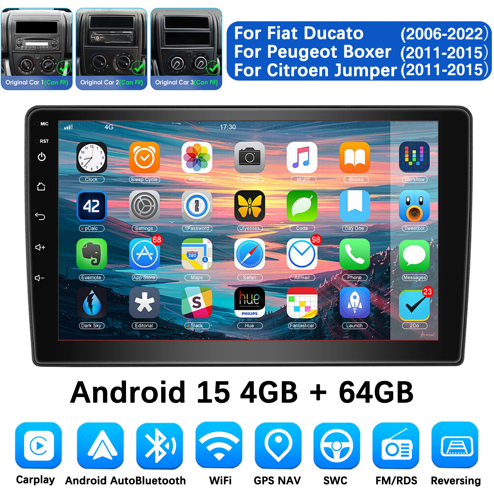 MOPECT Android 15 autoradio voor Fiat Ducato Peugeot Boxer Citroen Jumper 2006-2022 draadloze Carplay multimedia Android Auto AM
