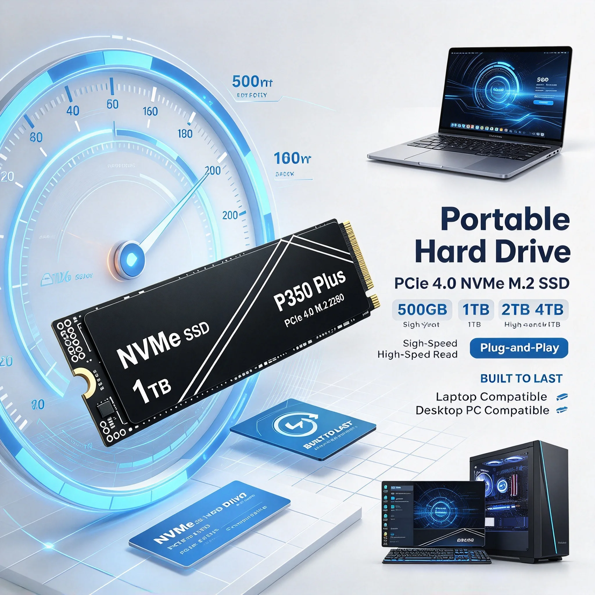 P350 Plus M.2 2280 NVMe SSD 7100MB/s PCIe 4.0 Shift Up to Gen4 with 2X Speed Boost Internal Drive 2TB 4TB Laptop Desktop