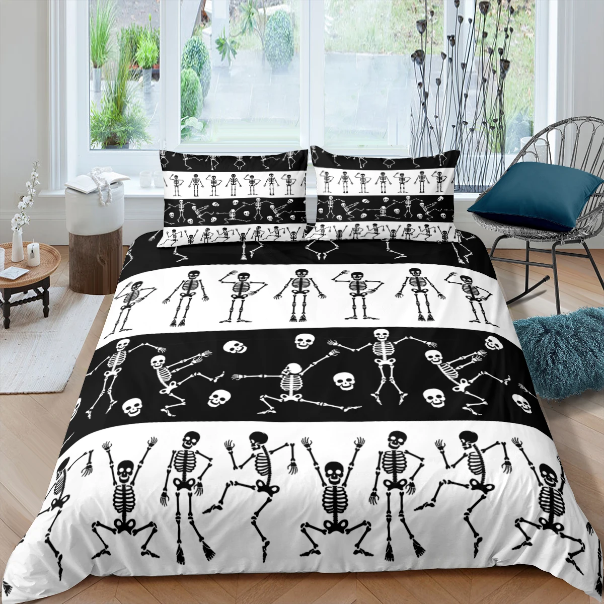 Home Living Luxury 3D Human Skeleton Bedding Set Skull Duvet Cover Pillowcase Queen and King EU/US/AU/UK Size Comforter Bedding