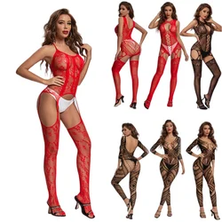 FREEAUCE Transparent Fishnet Clothing Sexy Women's Underwear Bodystocking Suits Open Crotch Plus Size Lingerie Erotic Costumes