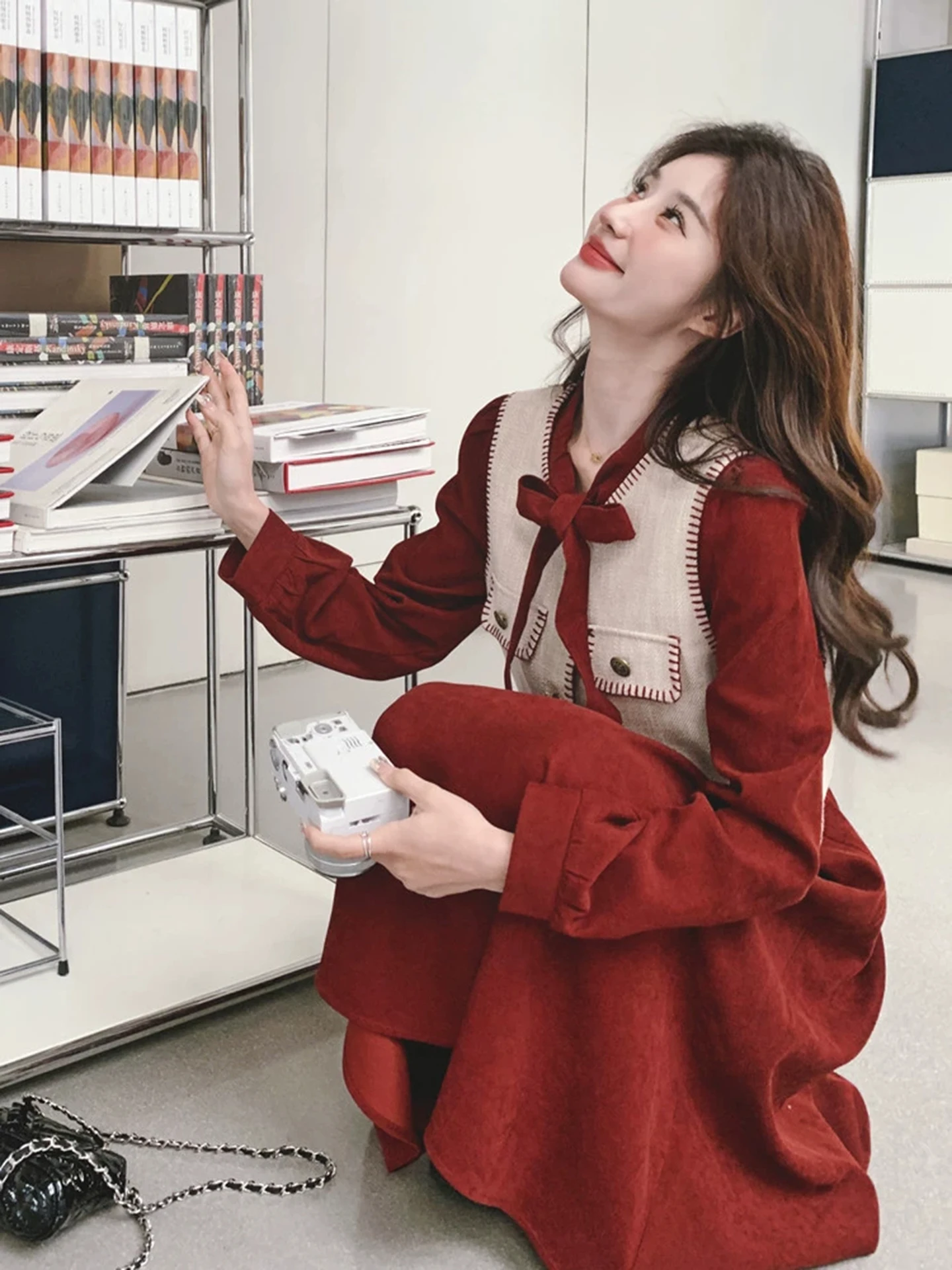 Red Two-Piece Set Dress Women's Spring Autumn 2026 New Style Small Fragrance Style Fashionable Popular Internet Celebrity Sho...
