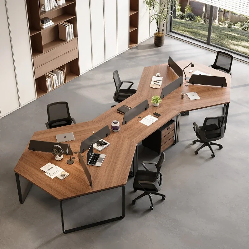 

Solid wood desk Modern simple special-shaped industrial style staff table