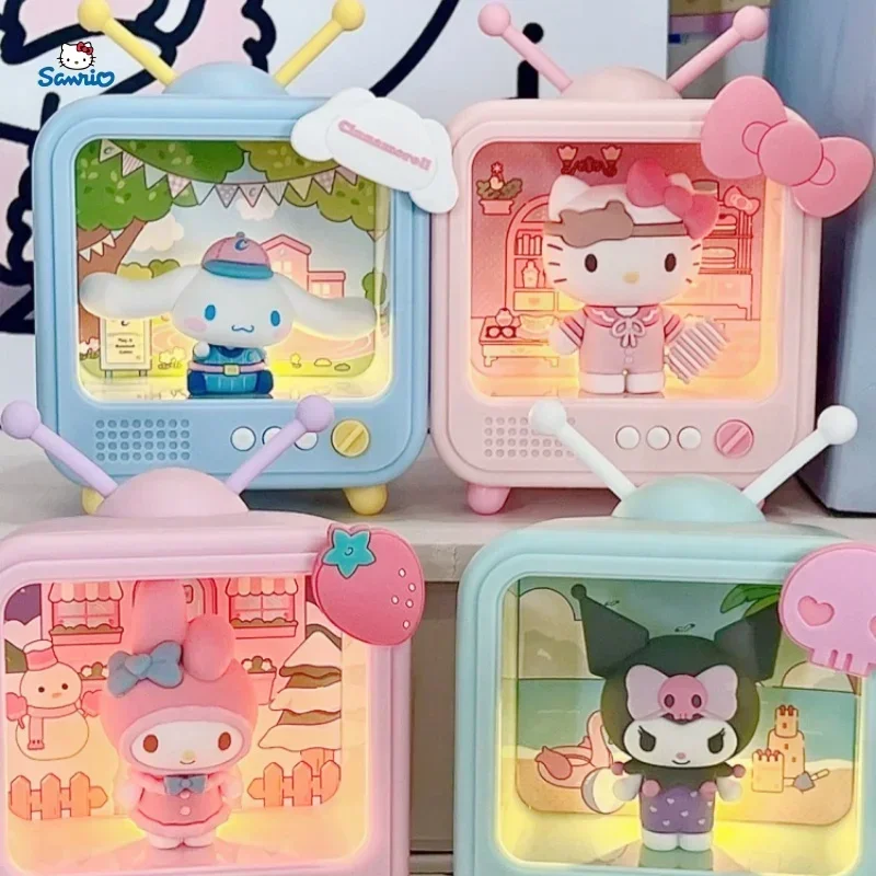 Sanrio Nightlight Toy Tv Channel Series Hello Kitty My Melody Kuromi Cinnamoroll Luminous Desktop Ornament Cute Doll