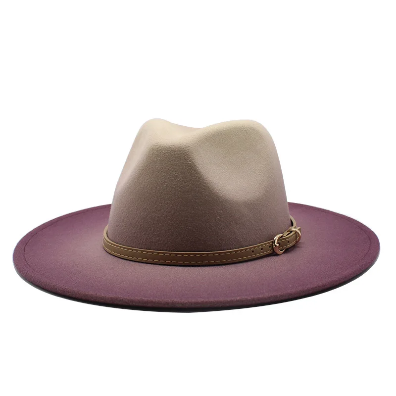 Two-color Fedora Hat Women Men Wide Brim Felt Jazz Hat Ladies Party Top Cap Patchwork Chapeau Sombreros De Mujer