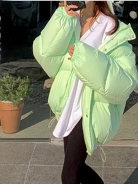 

Korean Faion Warm Bread Sle Women's Winter New Cotton Jaet Loose Lazy Design Hat Coat Fem Cotton Padded Jaet