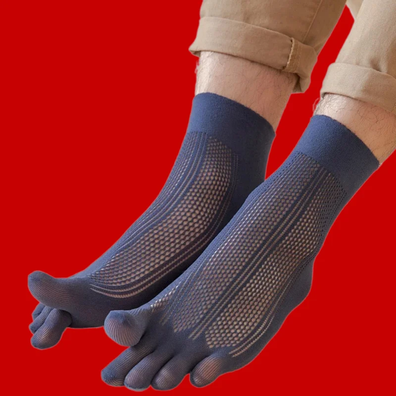 

5/10 Pairs Breathable Mesh Mid Tube Stripe Split Toe Men's Sports High Quality Men's Five Fingers 2024 New Socks Sports Socks