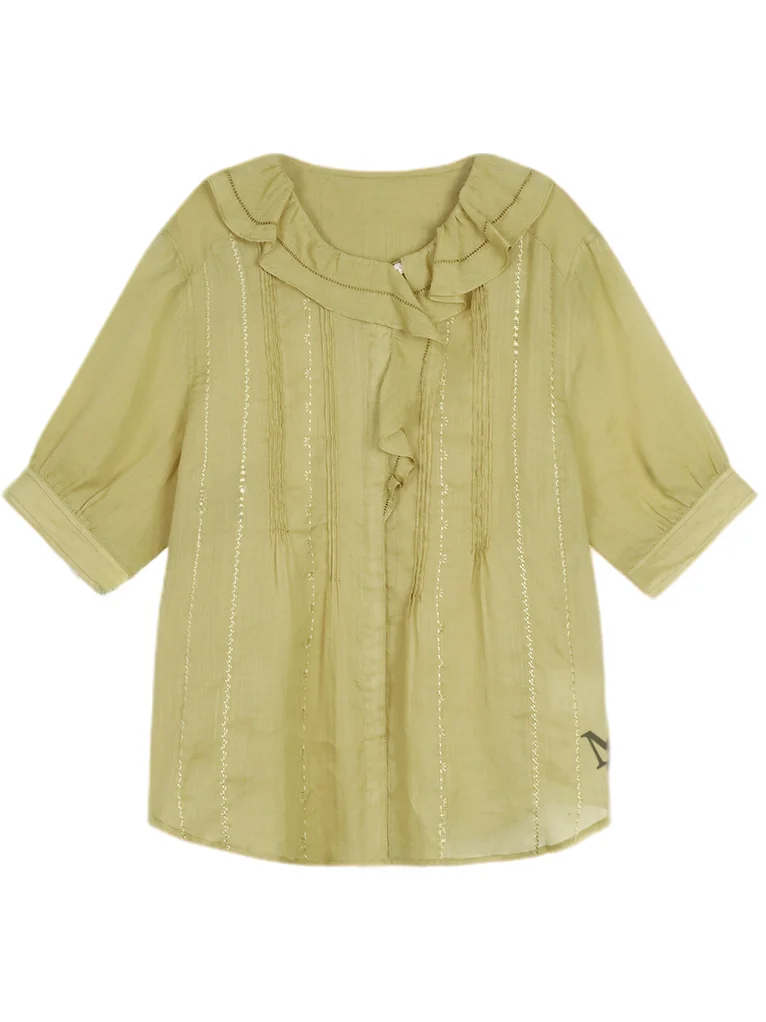 

JoJo Private Label 100% Flax Large Size Women's Micro plus Size Slim round Neck Color Small Shirt Open Cardigan MK12394