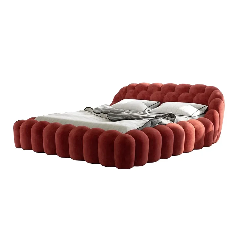 

Cream Wind Fabric Bed, Lamb Fleece Master Bedroom Italian Soft Pack Marshmallow Double Bed