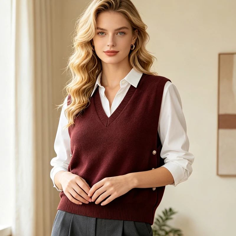 Women's Sweater Vest Autumn Sleeveless V-Neck Loose Knitted Women's Pullovers Sweater Winter Casual Korean Style Waistcoat Tops