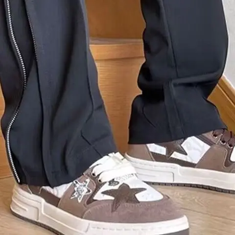 Calças com punho zip unissex primavera outono americano retro high street na moda estilo italiano calças sob medida