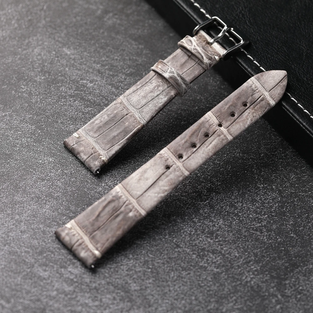 High-End American Alligator Leather Strap 20MM*16MM Vintage Leather Ultra-Thin Quick Release Watchband Gray Vintage Men Bracele