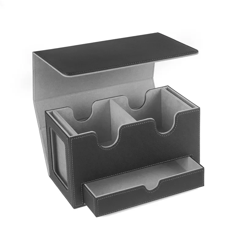 صندوق بطاقات لـ MTG مع عرض القائد 3 في 1 صندوق تخزين البطاقات الرياضية مع صينية النرد لأكثر من 200 بطاقات ذات أكمام واحدة لـ TCG