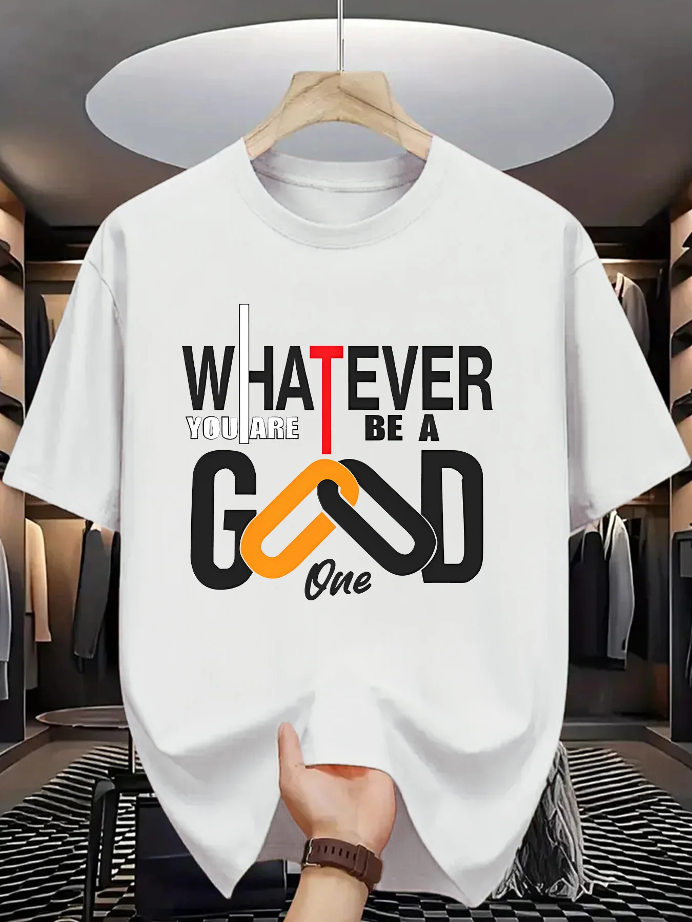 Whatever You Are Be A Good One Mens Crew Neck T Shirt Color Contrast Typography Graphic Short Sleeve Casual Street Tops