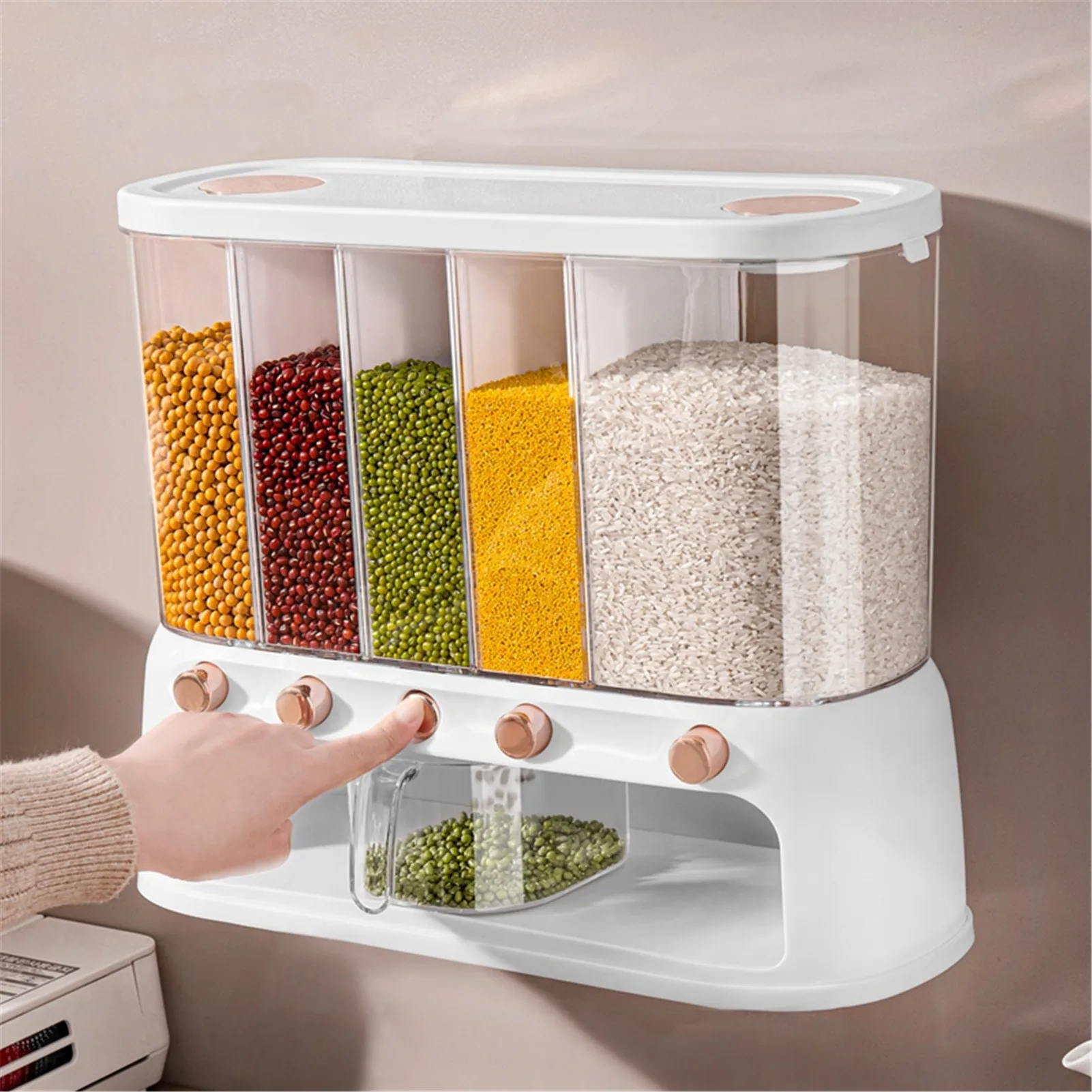 Sealed Rice Storage Box Wall Mounted Cereal Grain Container Dry Food Dispenser Grain Storage Jar Bucket Kitchen Storage Tools