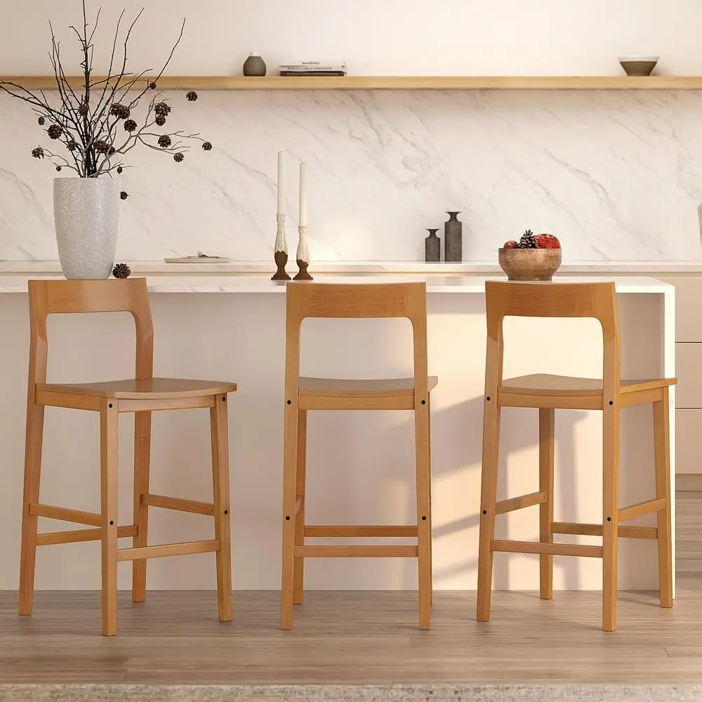 

Set of 3 Counter Height Stools, 25 Wooden Bar Chairs with Backrest, Suitable for Kitchen Island, Dining, and Pub, Espresso Oak F