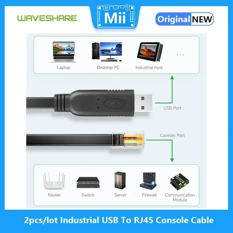 2pcs/lot Waveshare Industrial USB To RJ45 Console Cable, USB Type A to RJ45 Console Male Port, Original FT232RL Chip