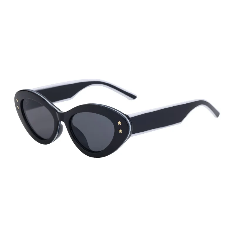 New Fashion Summer Cateye Frame Oval Sunglasses Star Women Retro Brand Designer Sun Glasses Ladies Elegant White Shades UV400