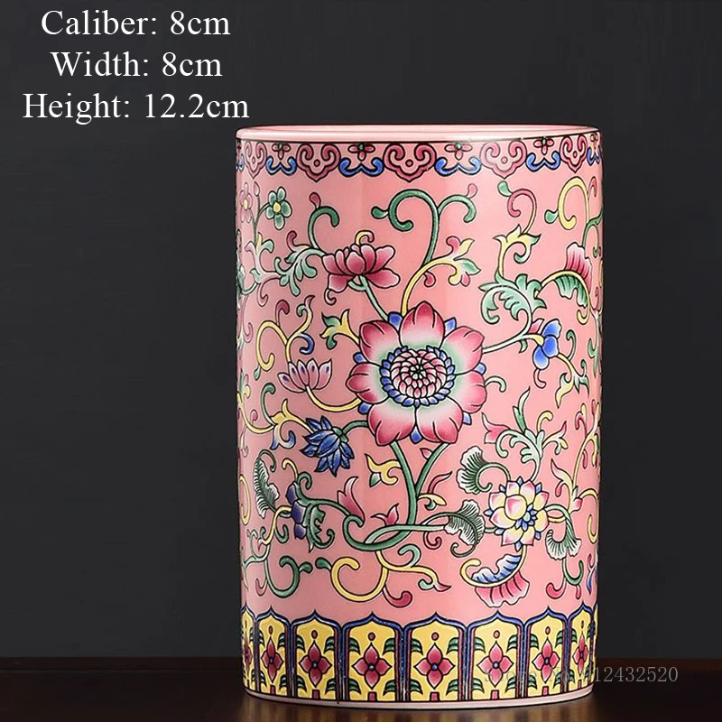 Imagem -05 - Esmalte Clássico Vaso Rosa Colorido Cerâmica Chinesa Nova Sala de Estar Lar Quarto Escritório Prateleira Arranjo de Flores Decorativo 1pc