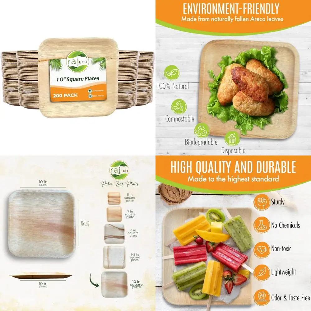 

Одноразовая квадратная компостируемая посуда — 200 шт. Прочные декоративные тарелки для свадеб и мероприятий