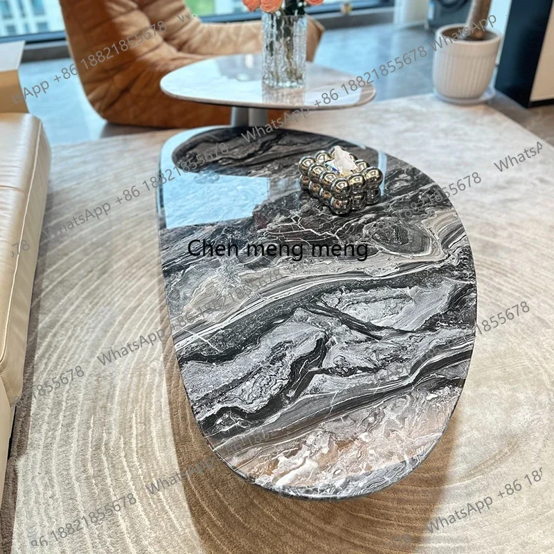 C85 New Luxury Stone Coffee Table: Natural Venetian Brown Marble Abstract Design, Minimalist Furniture for Compact Homes