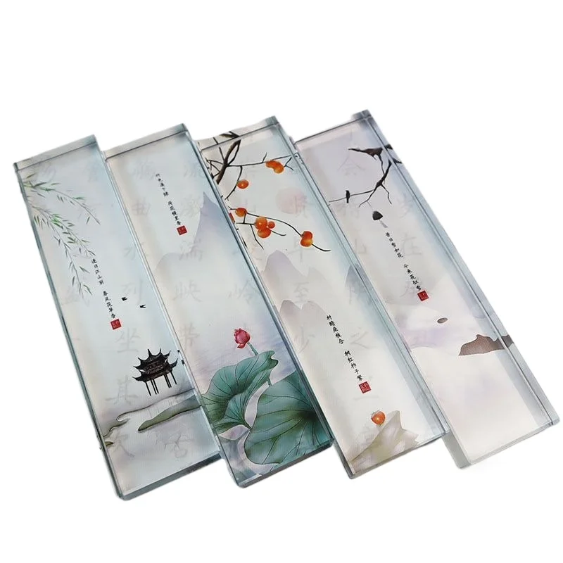 Glass Paperweight Traditional Chinese - Four Seasons Design Transparent Book Weight for Art Supplies, Study Desk Organizer