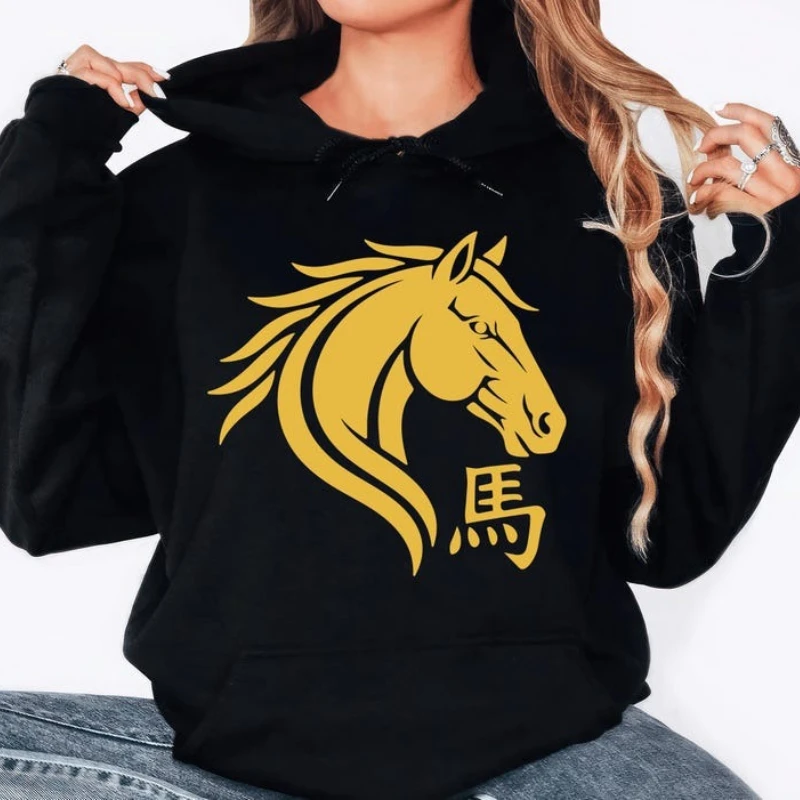 

Толстовка с китайским Новым годом 2026, лунный зодиак, год лошади, эстетические свитера, женская зимняя одежда, пуловер с длинными рукавами
