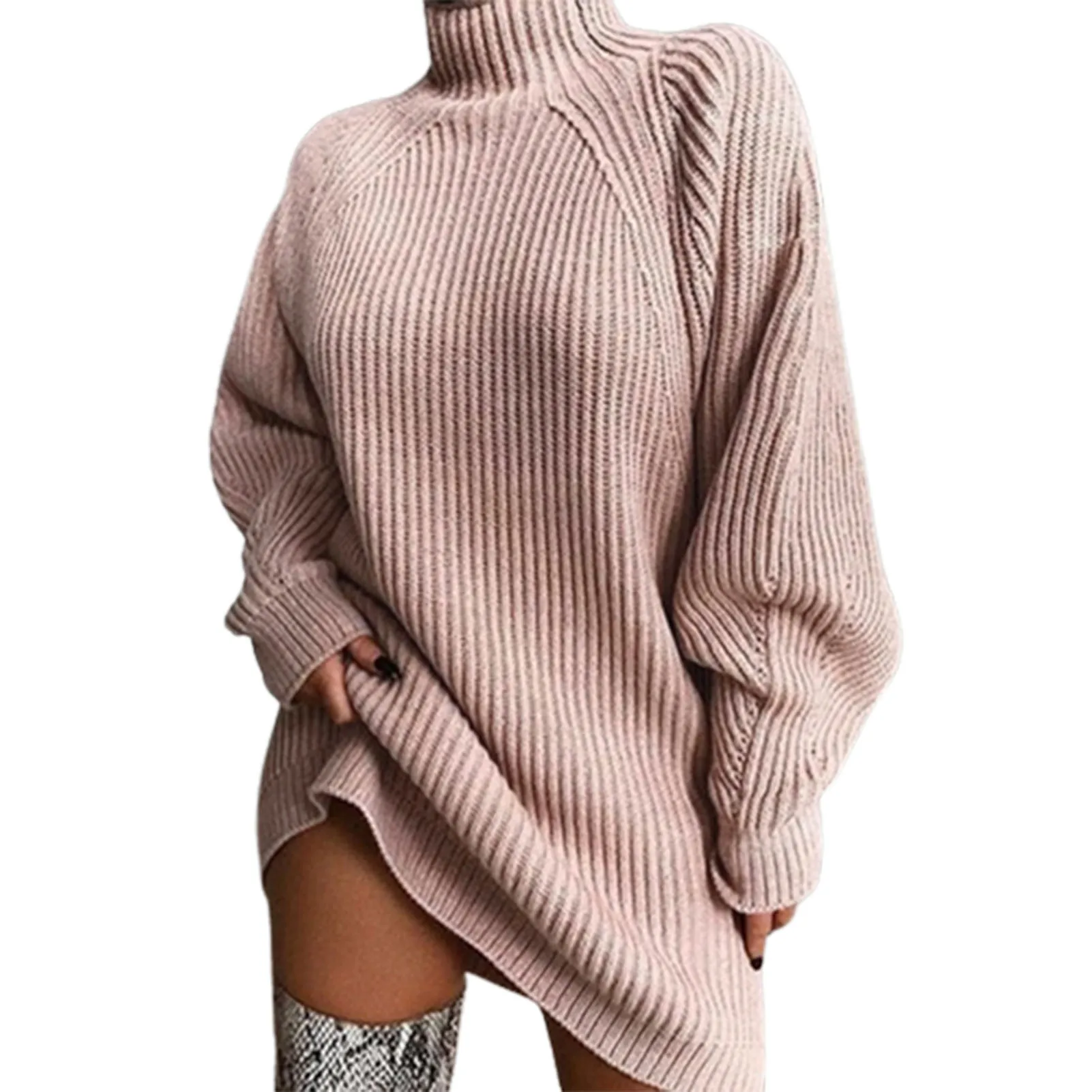 Autumn Winter Warm Casual Dresses Long Sleeve Loose Knit Dresses Suit for Fall Winter Cold Day