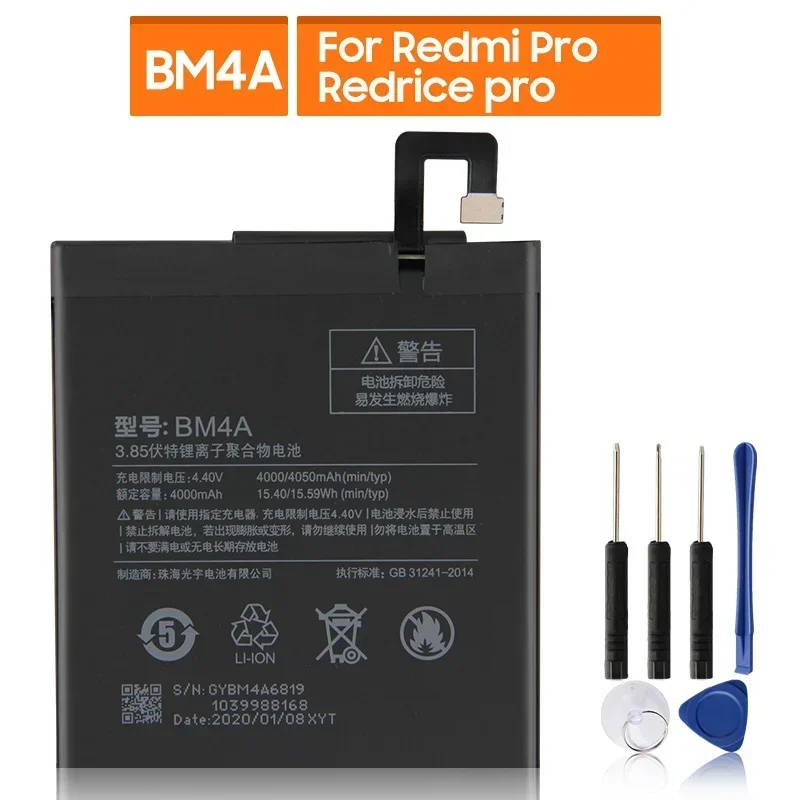 

2025 Production Replacement Battery For Xiaomi Mi Redmi Pro Redrice pro BM4A Rechargeable Phone Batteries 4050mAh